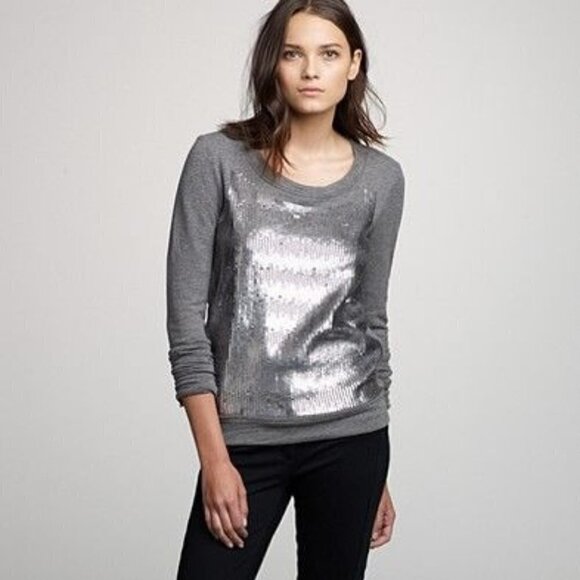 J. Crew Dark Gray Sequin Panel Pullover Sweatshirt S - Picture 1 of 5